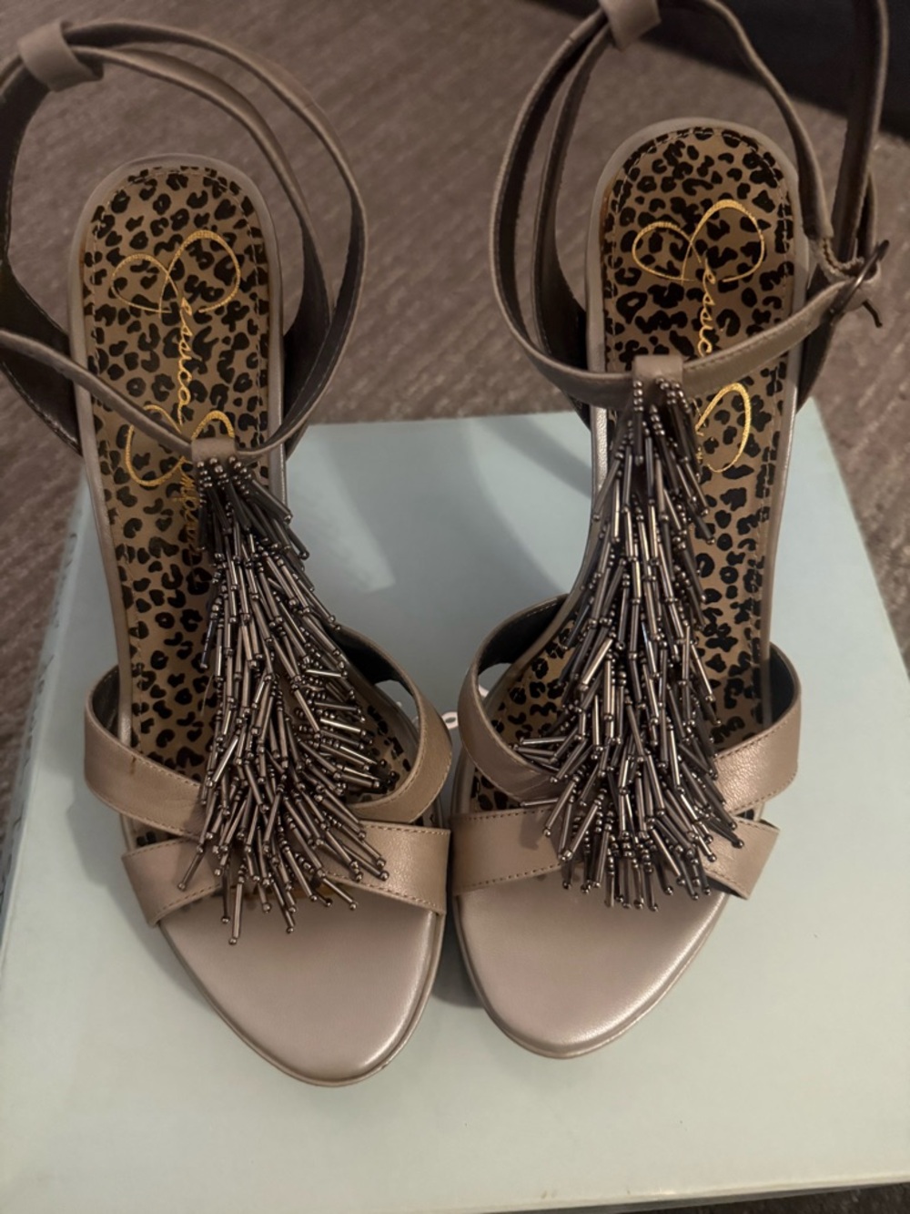 Jessica Simpson Champagne Metallic Strappy High Heel Sandals - Picture 2 of 9
